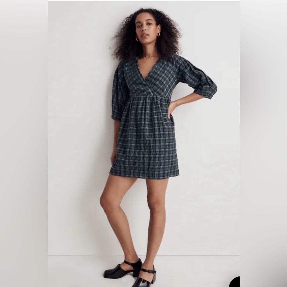 MADEWELL Marianna Navy and Blue Plaid Mini Dress